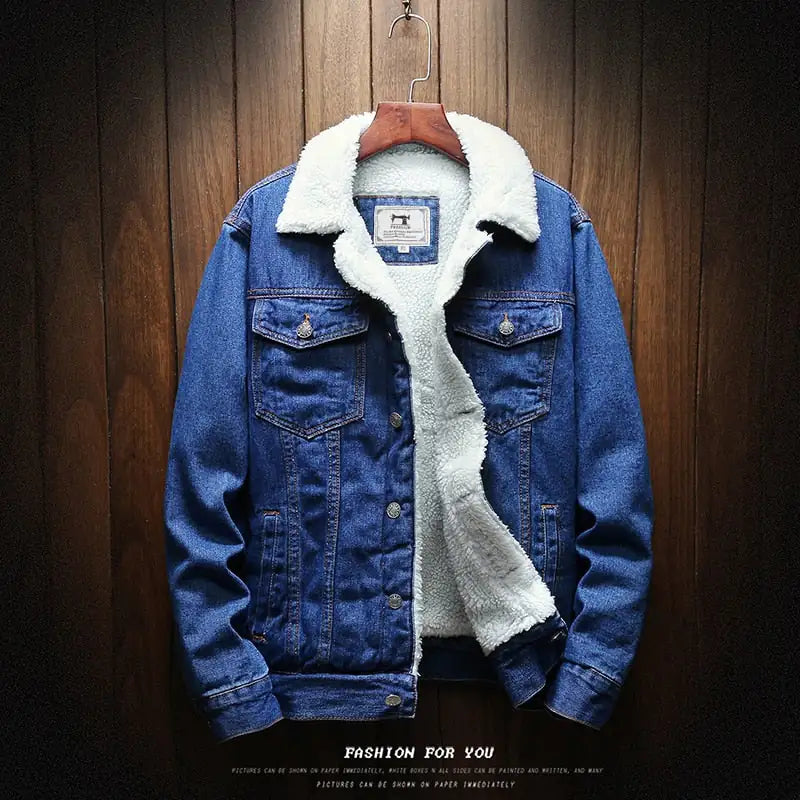 Men Light Blue Winter Jean Jackets Outerwear Warm Denim Coats New Men InSpaceX Fashion