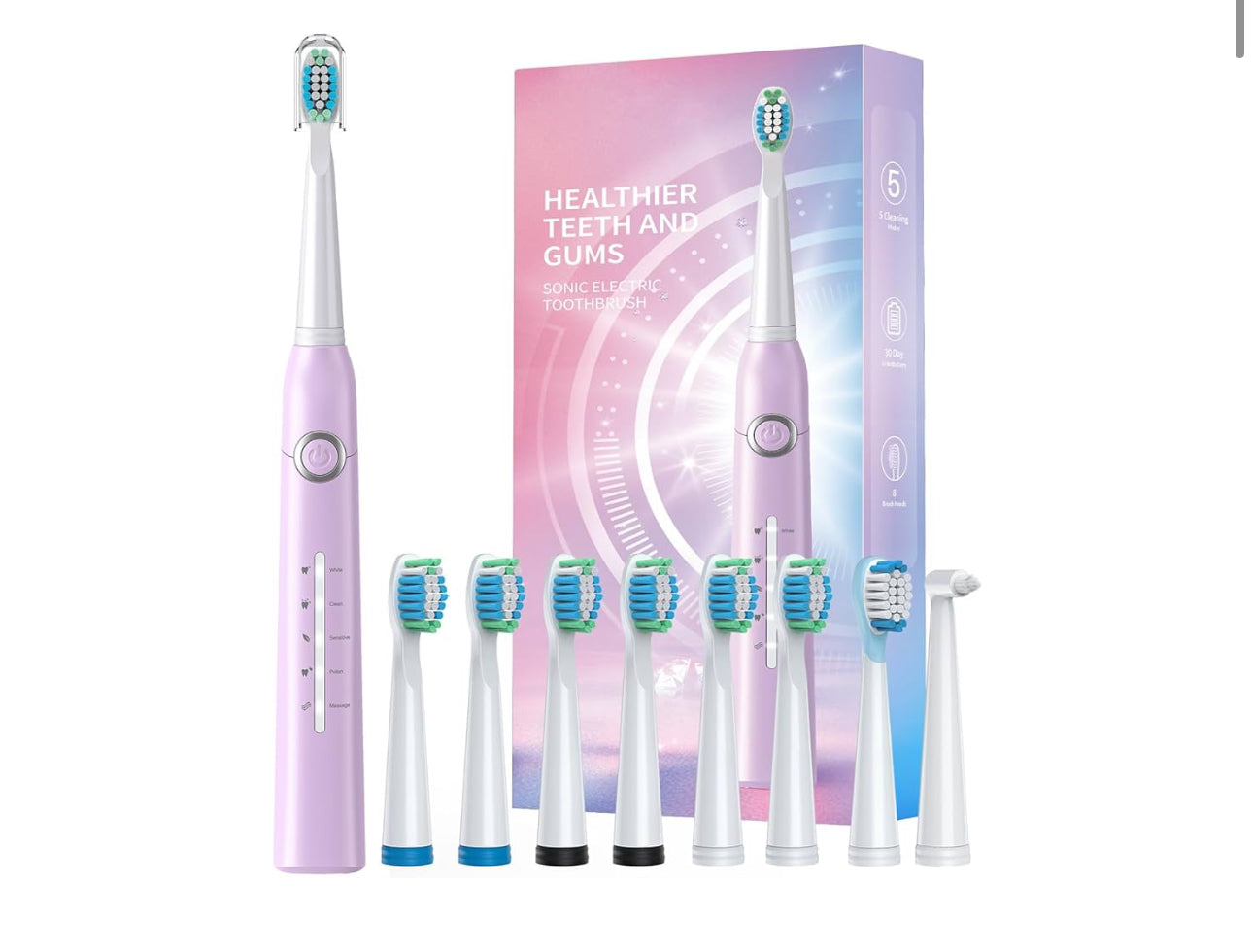 Electric Toothbrush for Adults with 8 𝐁𝐫𝐮𝐬𝐡 𝐇𝐞𝐚𝐝𝐬, Sonic Electric Toothbrush with 40000 VPM Deep Clean 5 Modes, Rechargeable Toothbrushes Fast Charge 4 Hours Last 30 Days 8605e3-4f