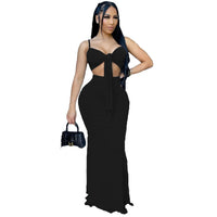 New arrivals  Bow Crop Top Long Bodycon Summer Dress 2021 Women Dresses Sexy 2pc sets for women women's sets with patchwork-8