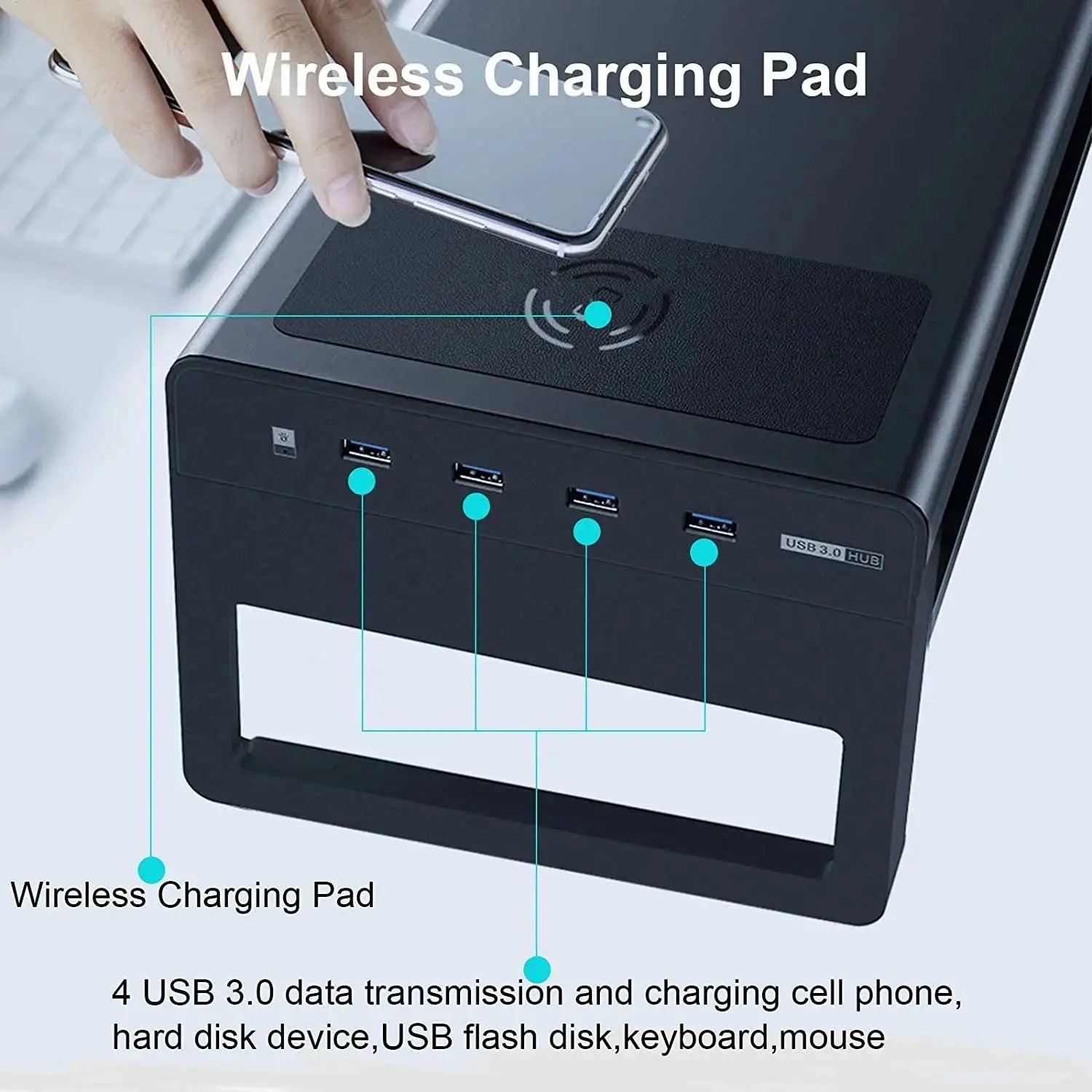 Office Home Aluminium laptop/tablet/Pc monitor riser stand With Usb Hub And 15 Wireless Charge-2