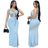 New arrivals  Bow Crop Top Long Bodycon Summer Dress 2021 Women Dresses Sexy 2pc sets for women women's sets with patchwork-5