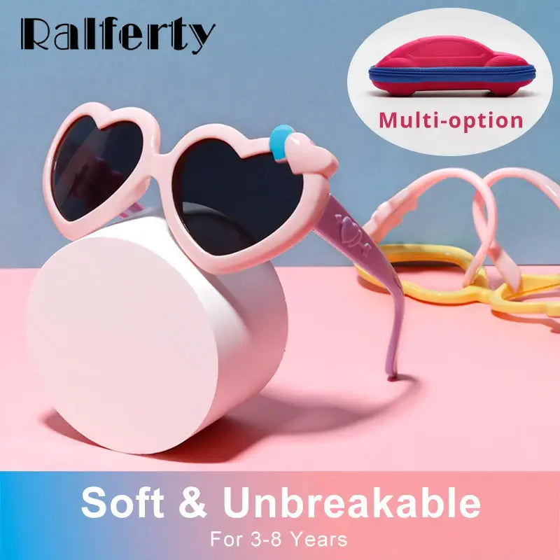 Ralferty Flexible Kids Sunglasses Girl's Glasses Polarzied Anti UV Shades for Baby Heart Shaped Sun Glasses Oculos infantil InSpaceX Fashion