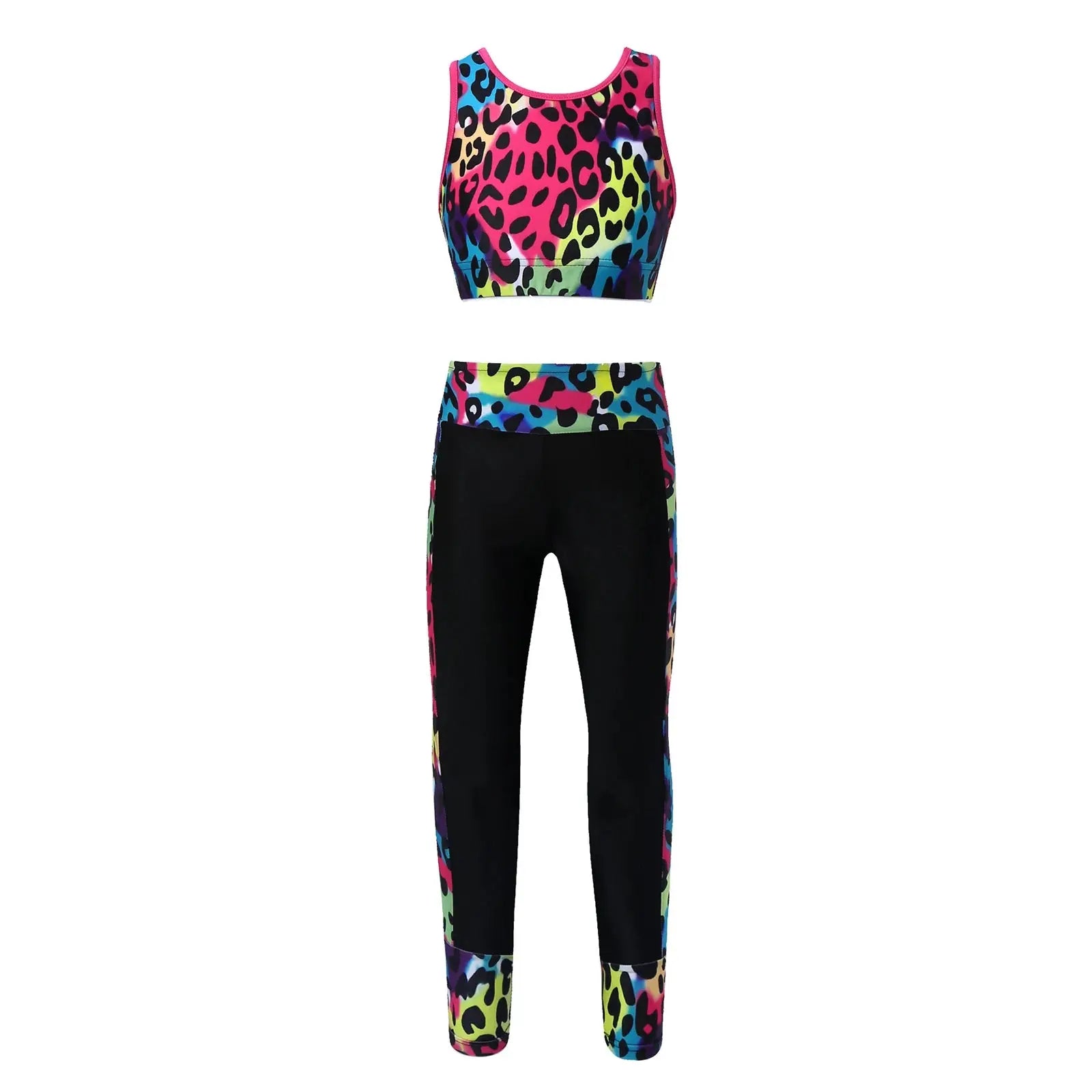 Yoga Sets Girls Printed Tracksuit Sports Clothes Tank Crop Top with Leggings Workout Sport Suits Kids Ballet Gymnastics Outfits InSpaceX Fashion