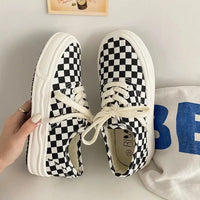 Retro green plaid black and white checkerboard grid all-match casual fashion sneakers-6