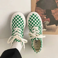 Retro green plaid black and white checkerboard grid all-match casual fashion sneakers-0