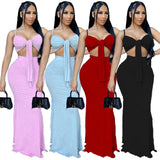 New arrivals  Bow Crop Top Long Bodycon Summer Dress 2021 Women Dresses Sexy 2pc sets for women women's sets with patchwork-1