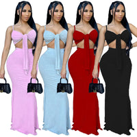 New arrivals  Bow Crop Top Long Bodycon Summer Dress 2021 Women Dresses Sexy 2pc sets for women women's sets with patchwork-1