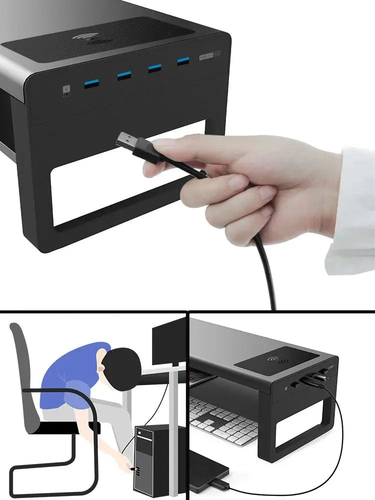 Office Home Aluminium laptop/tablet/Pc monitor riser stand With Usb Hub And 15 Wireless Charge-3