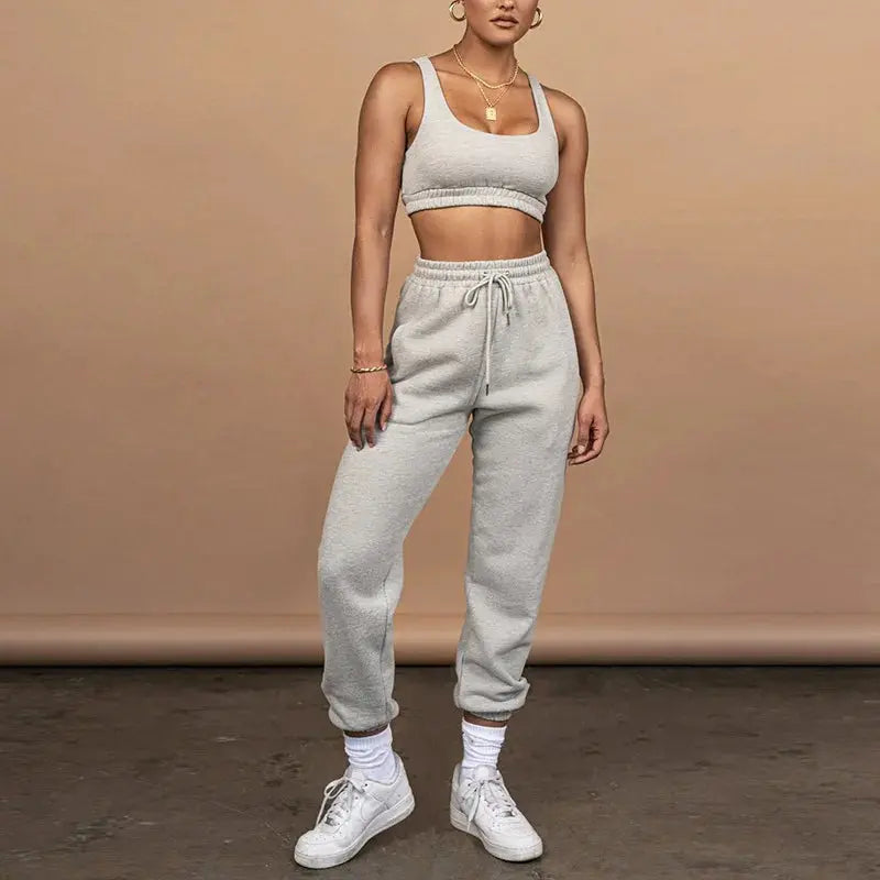 Summer Cotton Custom Logo Women Two Piece Sports Bra Top And Jogger Sweat Pants Set-1