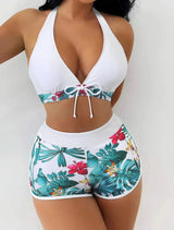 S-XL Women's Swimsuit Split High Waist Panel Lace up Flat Angle College Sports Surfing Bikini-12