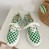 Retro green plaid black and white checkerboard grid all-match casual fashion sneakers-1