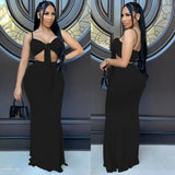 New arrivals  Bow Crop Top Long Bodycon Summer Dress 2021 Women Dresses Sexy 2pc sets for women women's sets with patchwork-4