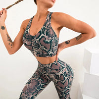 Snake Print Yoga Clothing High Waist Compression Workout Running Leggings and Bra Printed Yoga Set-6