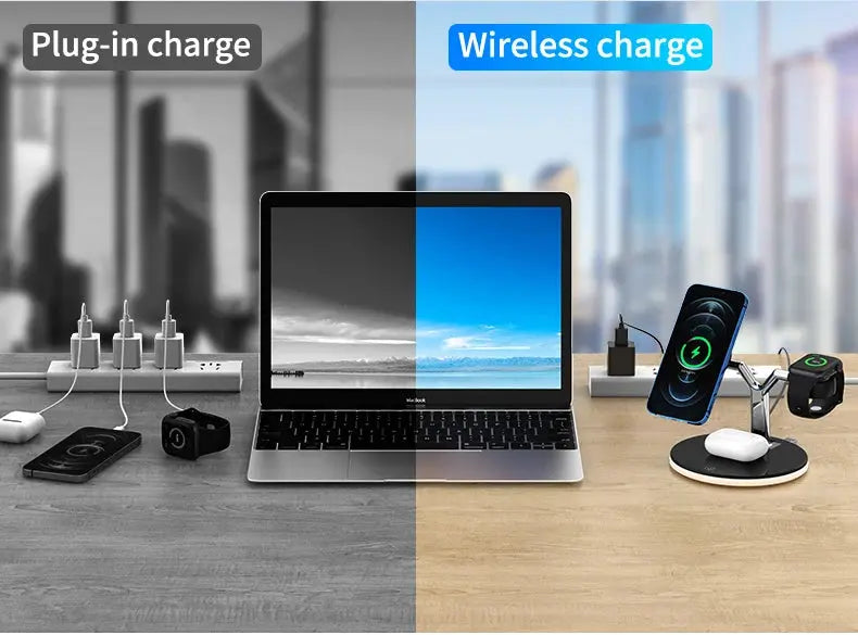 Magnetic Wireless Charger Stand For iPhone 13 Mini Pro Watch Fast Charging Dock Station For Earphone Pro Wireless Charger 3IN 1-5