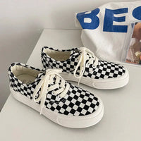 Retro green plaid black and white checkerboard grid all-match casual fashion sneakers-2