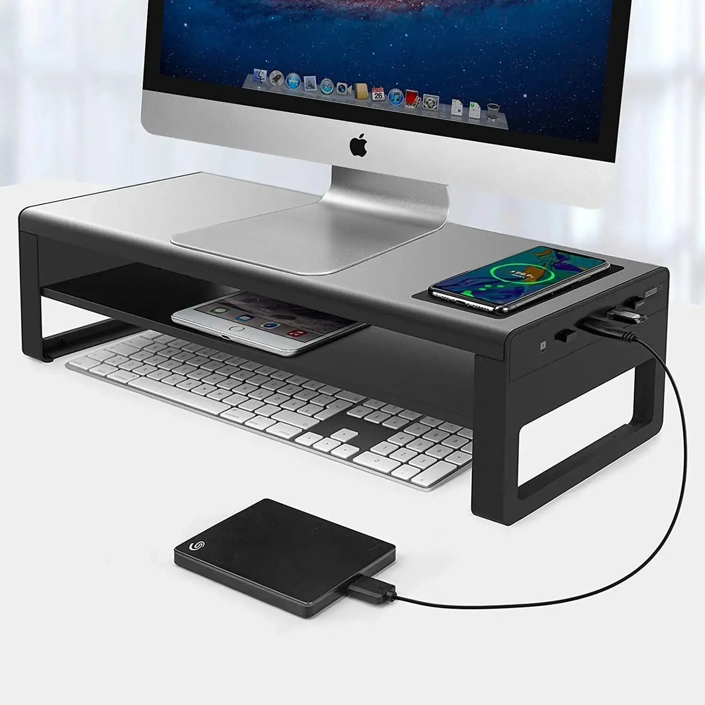 Office Home Aluminium laptop/tablet/Pc monitor riser stand With Usb Hub And 15 Wireless Charge-0