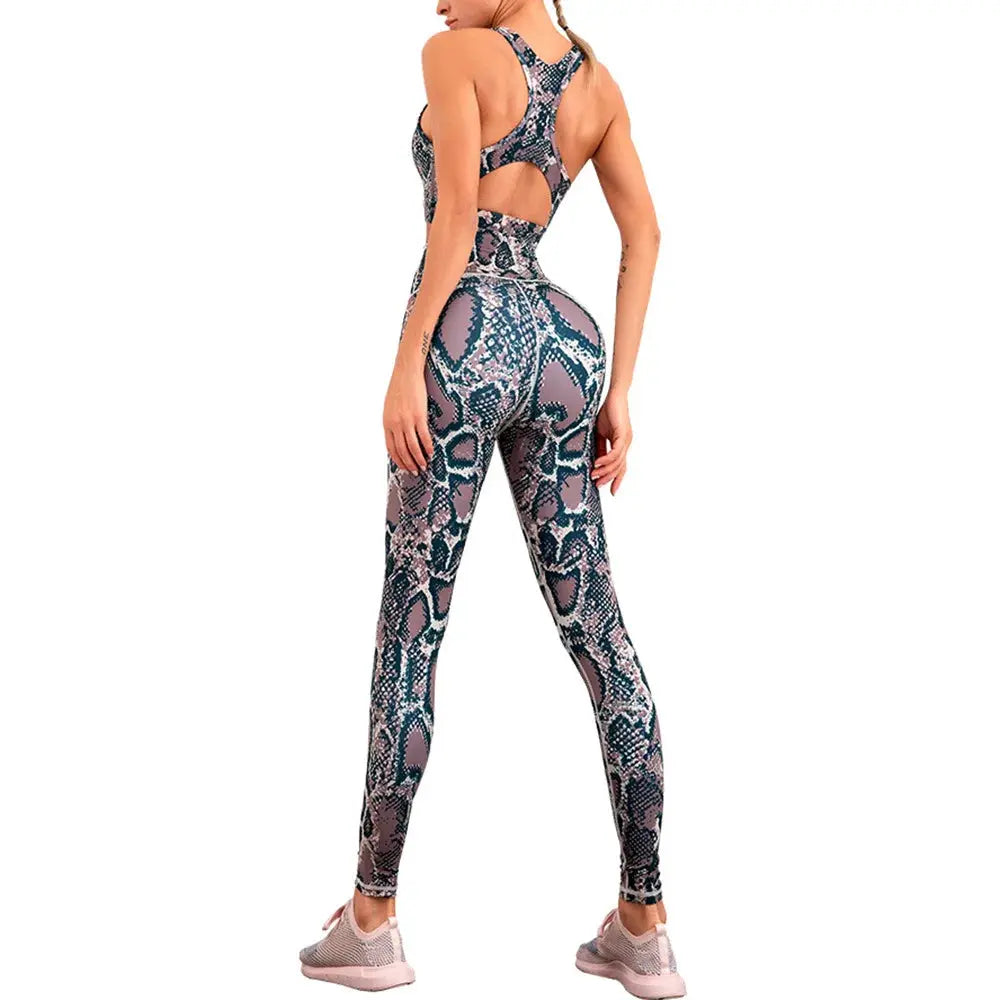 Snake Print Yoga Clothing High Waist Compression Workout Running Leggings and Bra Printed Yoga Set-5