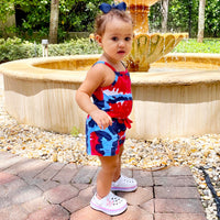 AnnLoren Girls Tie Dye 4th of July Shorts Jumpsuit Summer Romper