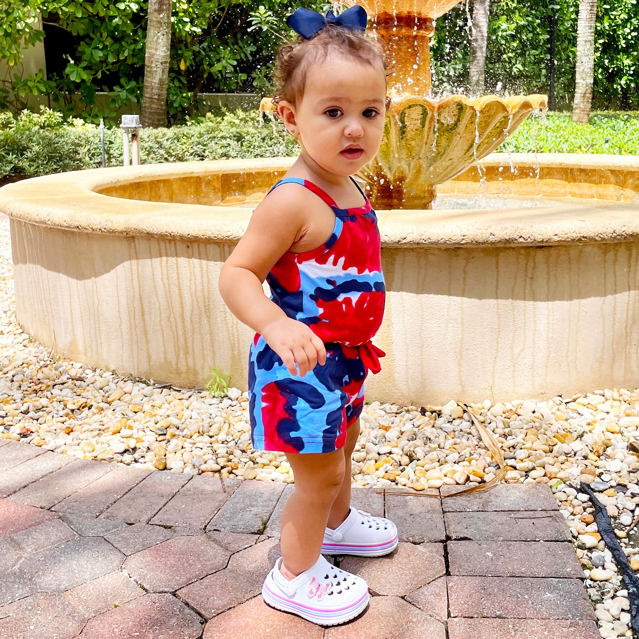 AnnLoren Girls Tie Dye 4th of July Shorts Jumpsuit Summer Romper