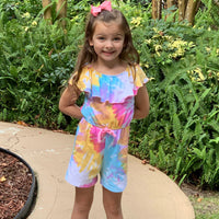 AnnLoren Girls Pastel Tie Dye Shorts Jumpsuit One Piece Outfit