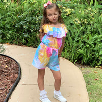 AnnLoren Girls Pastel Tie Dye Shorts Jumpsuit One Piece Outfit