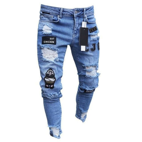Jeans For Men 2022 Gradient Color Ripped White Dots Jeans Male Motor