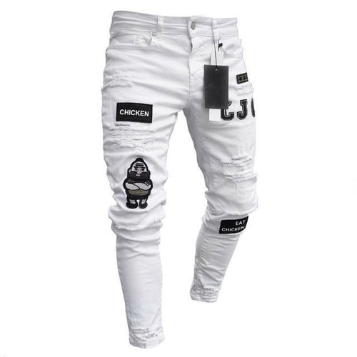 Jeans For Men 2022 Gradient Color Ripped White Dots Jeans Male Motor