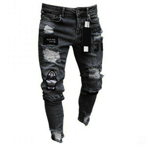 Jeans For Men 2022 Gradient Color Ripped White Dots Jeans Male Motor