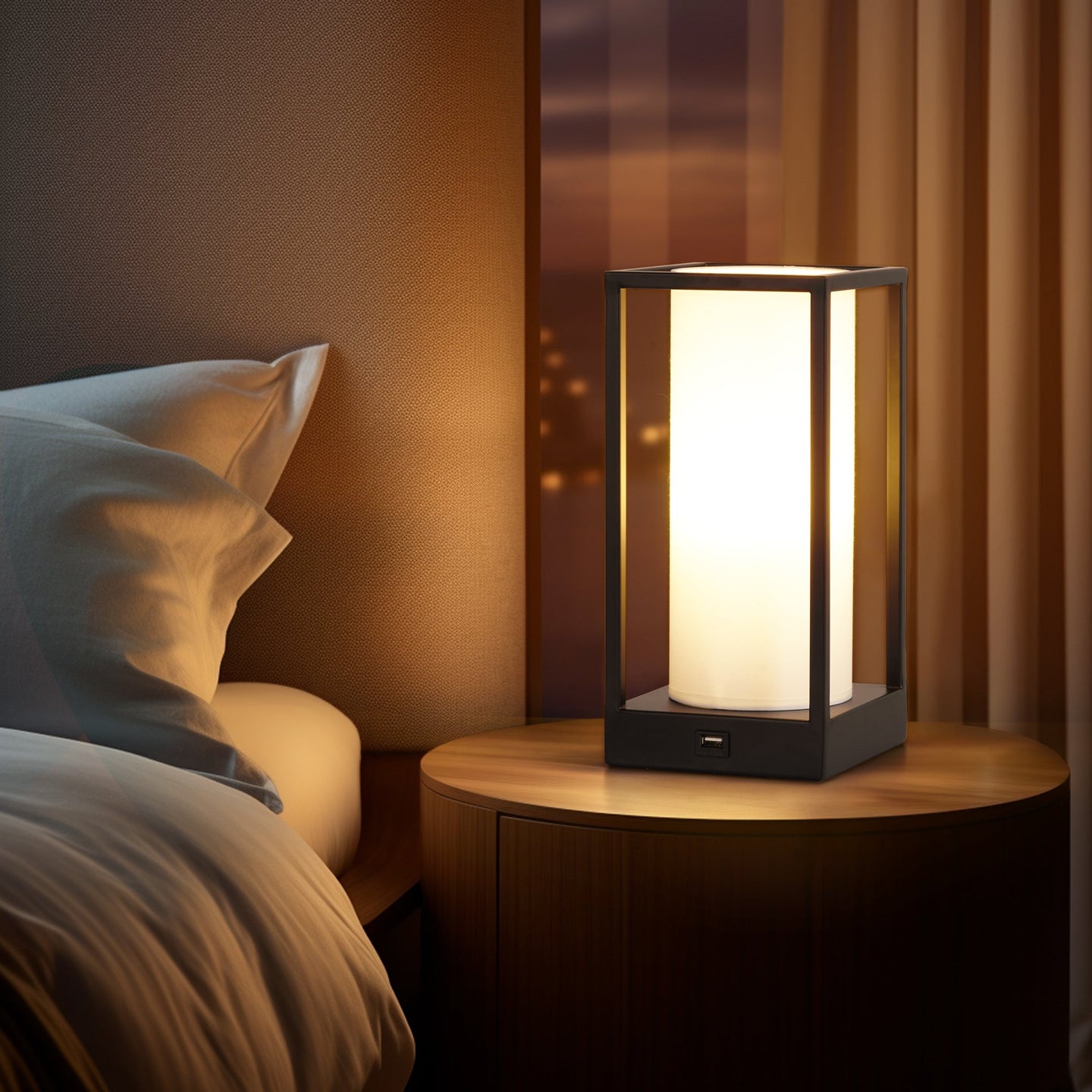 Hokkaido Table Lamp with Phone Charger Sangria Apricot