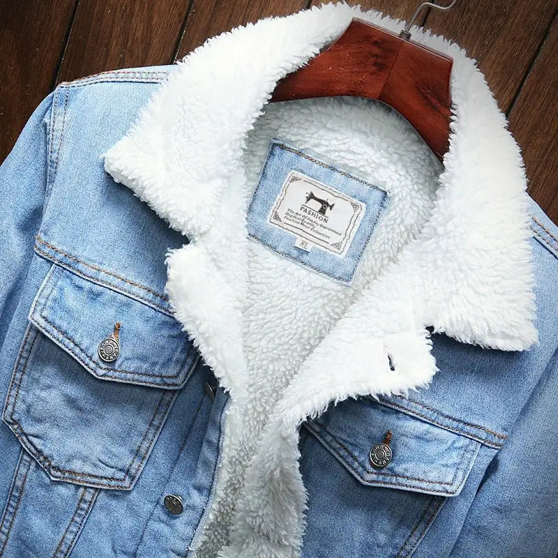 Men Light Blue Winter Jean Jackets Outerwear Warm Denim Coats New Men InSpaceX Fashion