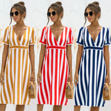 Printed V-neck Striped Short Sleeve Dress InSpaceX Fashion