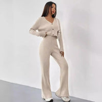 Women's Clothing Straight-leg Pants V-neck Washing And Drying Suit InSpaceX Fashion