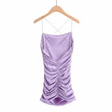 Summer Sexy Strap Cross Backless Skinny Mini Dresses Women Sleeveless Pleated Bottom Wrapped Hip Dress Bodycon Club InSpaceX Fashion