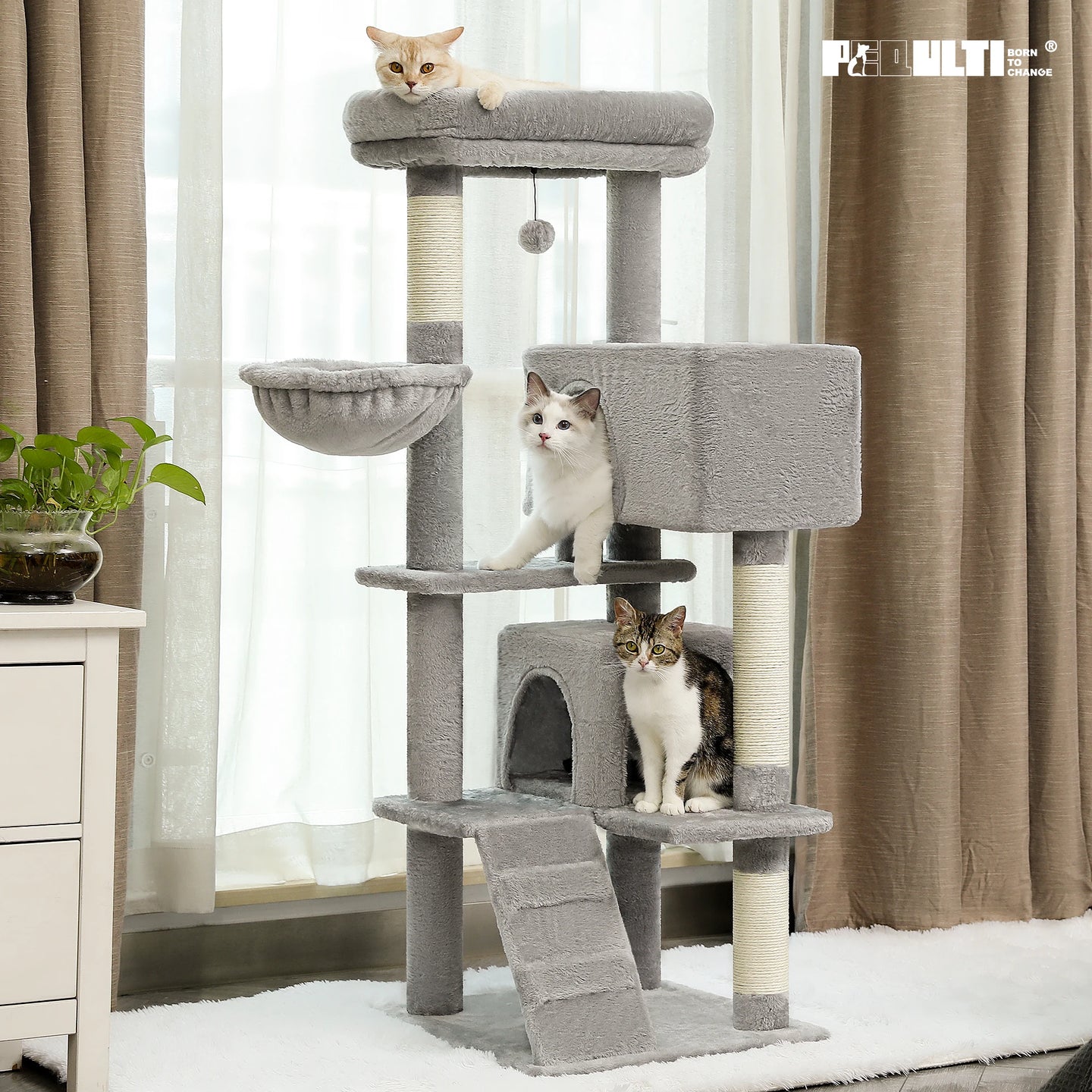 Multi-Level Luxury  Cat Tree Tower with Cat Condo Cozy Perches Pet Play House Scratching Post Stable Cat Tower with Hanging Ball InSpaceX Fashion