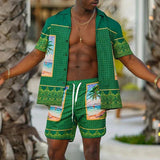 Men Beach Shirt Sets Retro Ethnic Style