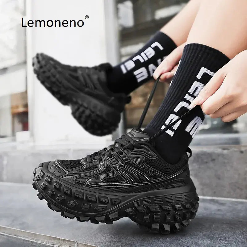 Lemoneno 2024 Running Shoes Tire Sole Training Sport Shoes Black,Casual Sneakers Lace Up Light & Comfort Footwear Travel Walking InSpaceX Fashion