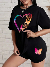 The Love Strung Together By Butterflies Printing Women T Shirts Two Piece Set Fashion Short Sets Comfortable Basic Shirt Shorts InSpaceX Fashion