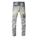 Top quality American style jeans Men with High street embroidery letters trousers Fashion Repair Low Rise Skinny Denim pants 866 InSpaceX Fashion