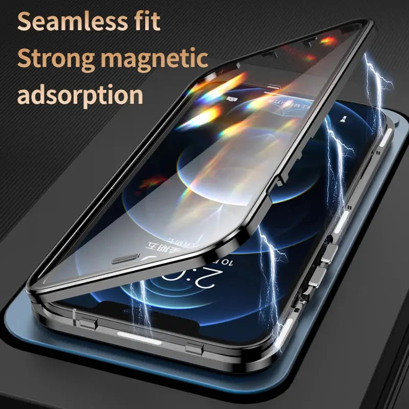 For iPhone 15 14 13 Pro Max 15Plus Magnetic Magsafe Case 360 Full Screensaver HD Glass Metal Alloy Frosted Protection Cover InSpaceX Fashion