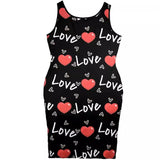 Plus Size Summer Women's Dresses  Fashion Contrast Heart Print U-Neck Sleeveless Casual Bodycon  Mini Dress InSpaceX Fashion