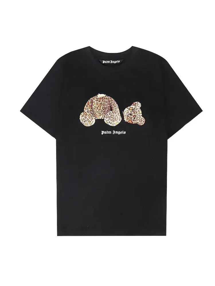 Palm Angels Men Women Couples Fashion Cotton Cartoon Bear Leopard Print Embroidery Loose T-Shirt Trend Casual Tops InSpaceX Fashion