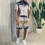 Men Beach Shirt Sets Retro Ethnic Style