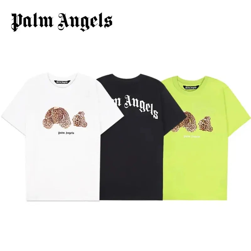 Palm Angels Men Women Couples Fashion Cotton Cartoon Bear Leopard Print Embroidery Loose T-Shirt Trend Casual Tops InSpaceX Fashion