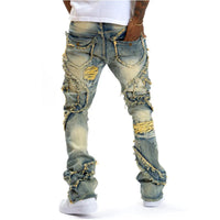 Men Ripped Stacked Jeans Distressed Slim Fit Skinny Straight Leg Jeans Fashion Hip Hop Denim Pants Casual Streetwear InSpaceX Fashion