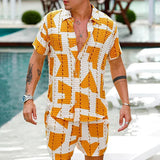 Men Beach Shirt Sets Retro Ethnic Style
