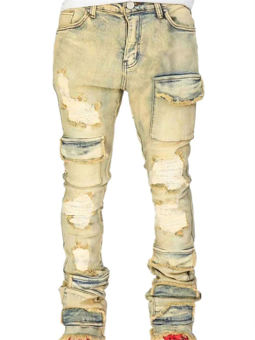 Men Ripped Denim Pants Distressed Skinny Cargo Pants Casual Trousers AliExpress