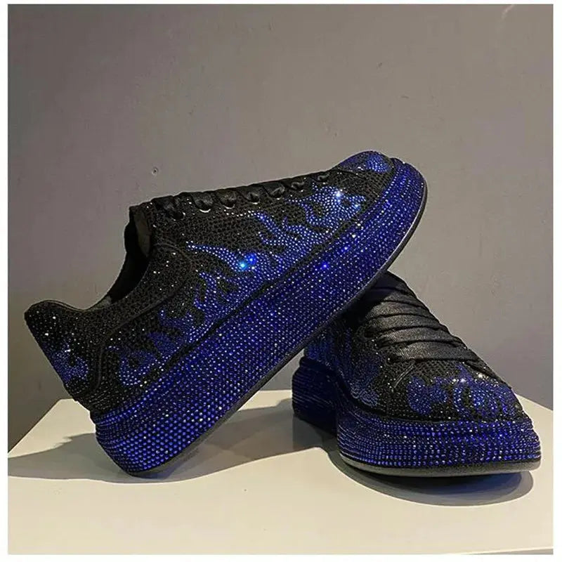 New Luxury Charming Men Showy Rhinestone Casual High Top Shoes Flats Male Designer Prom Sneakers Loafers Shoes Zapatos Hombre InSpaceX Fashion