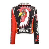 SEVEYFAN Men's Jacket Graffitti Color Contrast Buttonhole PU Leather Punk Rock Jackets Slim Motocycle 3D Outwear Male Female InSpaceX Fashion