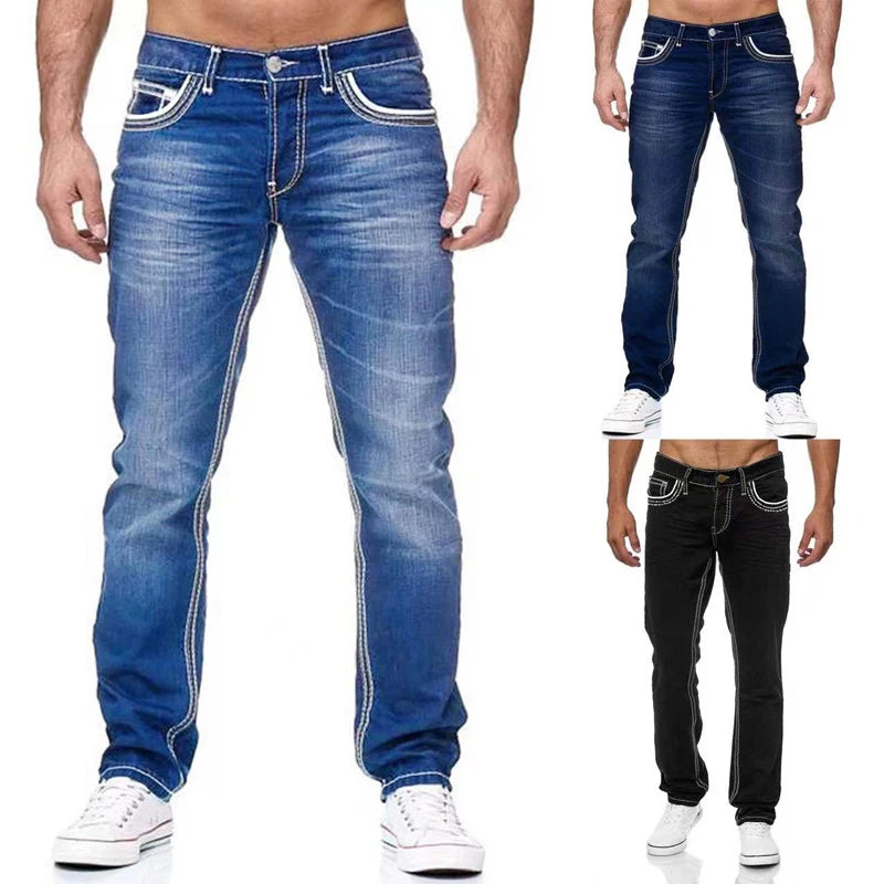 2022 European American New Black Men's Jeans Blue Straight Loose AliExpress