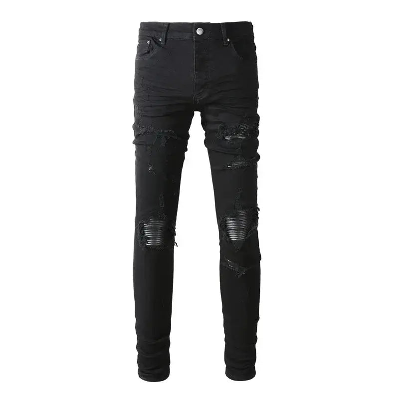 Street Style Men's Jeans Vintage Black Ripped Slim Fit Hip Hop Sweatpants Trendy Branded Male Cotton Pants Casual Wear InSpaceX Fashion